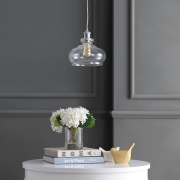 Wyatt 9.5" Adjustable Drop Pharmacy Metal/Glass LED Pendant - JONATHAN Y
